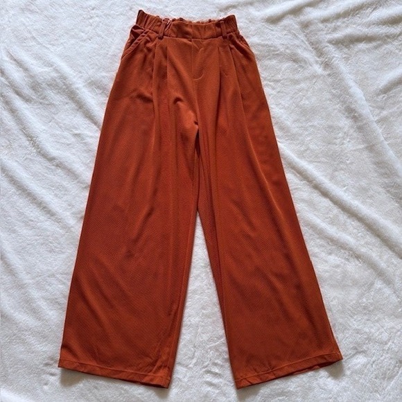 Halara High Waisted Wide Leg Pleated Trousers Rust Orange XS Regular New - Picture 6 of 7